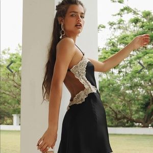 Verge Girl Black Slip Dress with Ivory Lace Trim